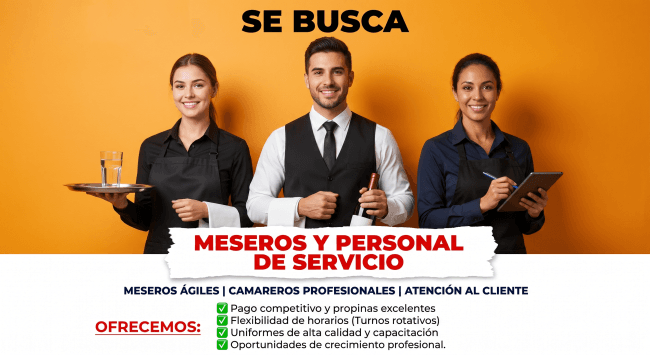 ¡Únete a nuestro equipo! Buscamos Meseros/as Ágiles y Profesionales 🍽️🏃‍♂️