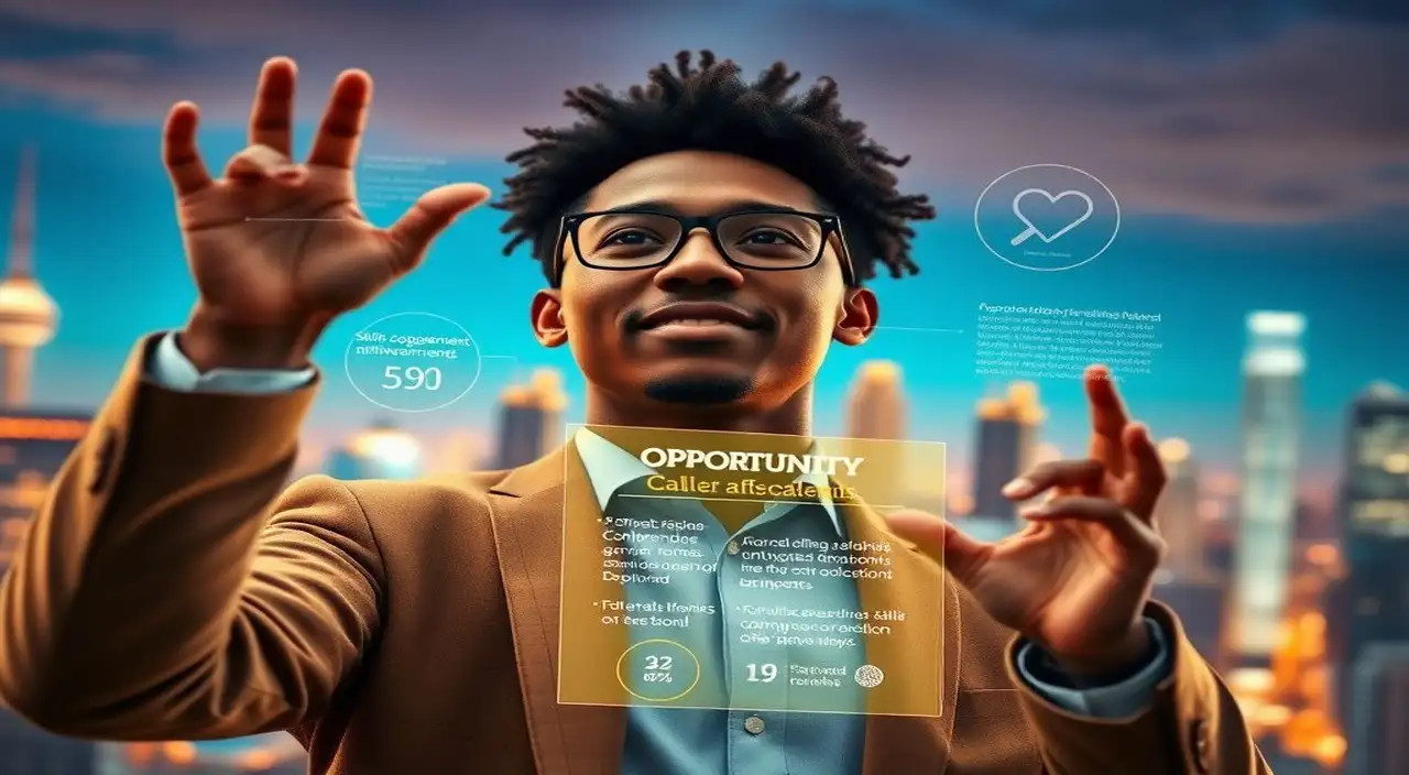 Joven profesional, ciudad y luz, éxito detallado