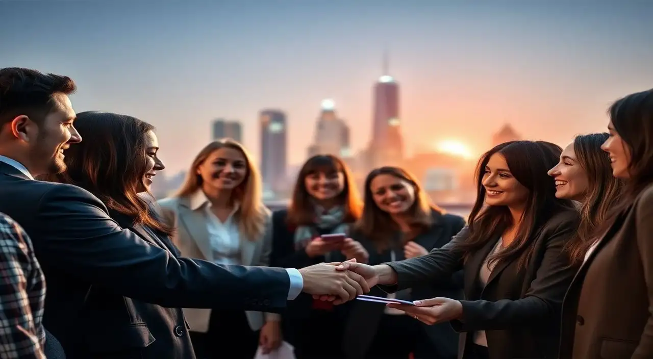 Conexión profesional, oportunidades entre gente sonriente