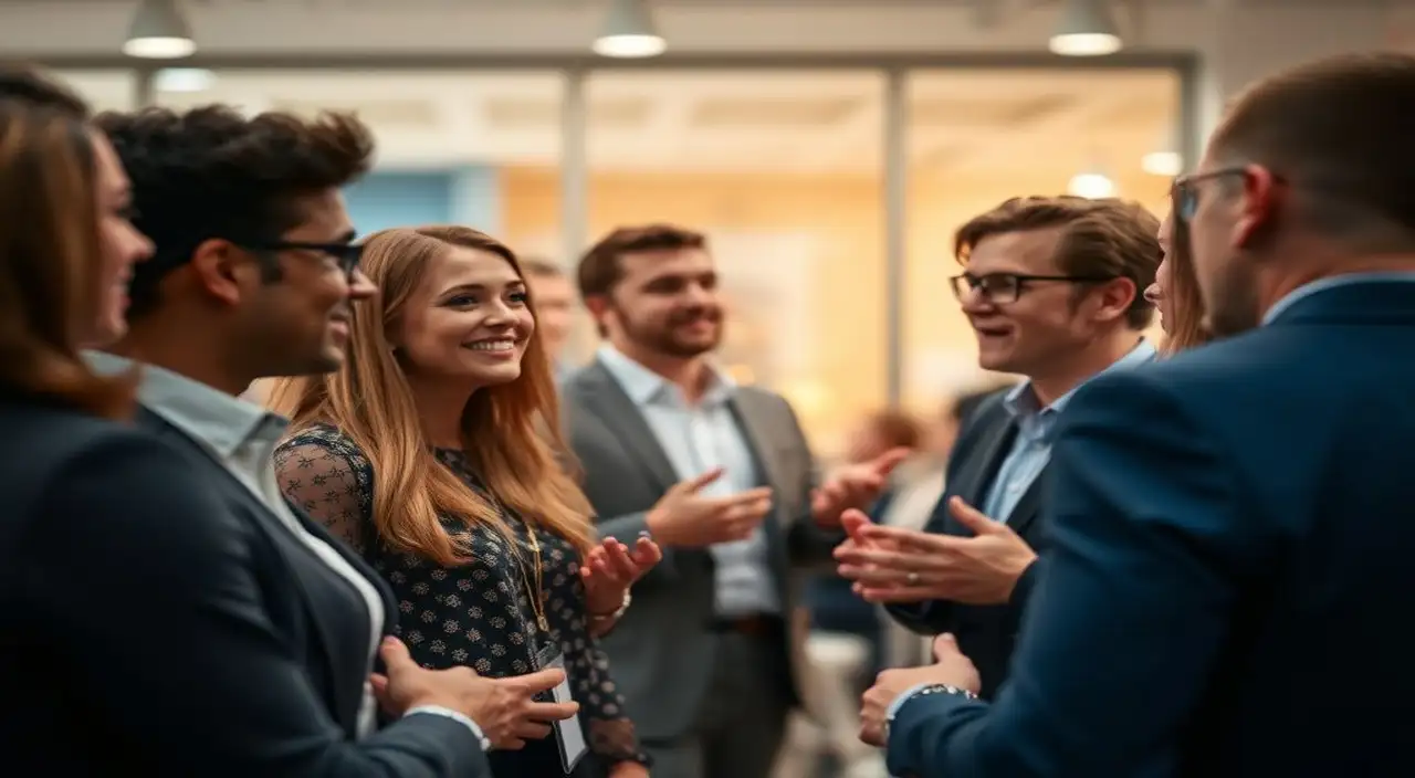 Evento vibrante: conexiones laborales en oficina moderna