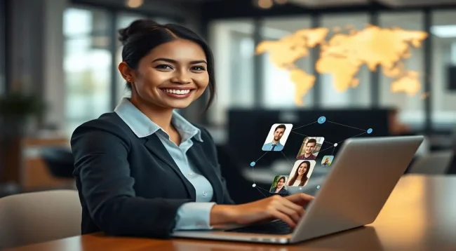 Mujer profesional conecta, carrera exitosa