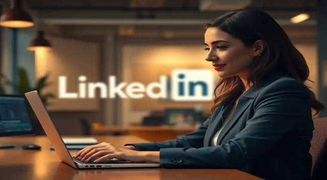 Profesional digital, laptop, LinkedIn, oficina moderna