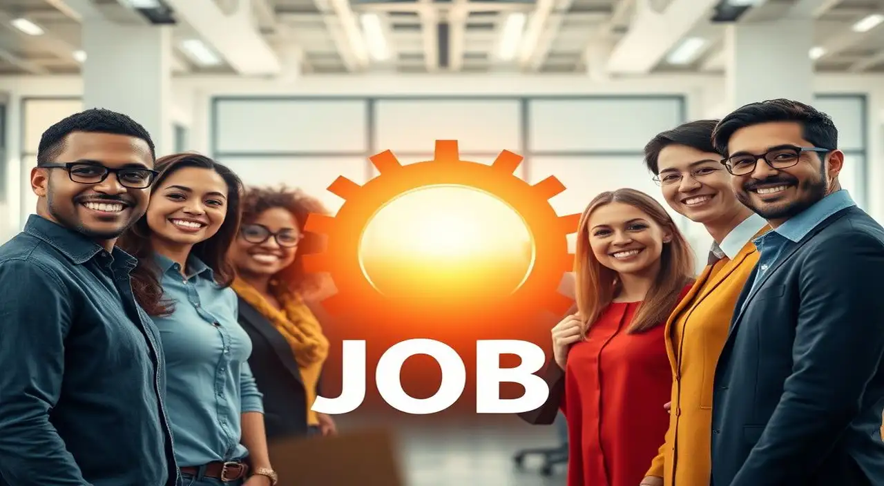 Oficina moderna, gente feliz, progreso dinámico