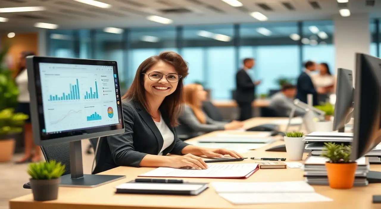 Oficina moderna: colegas colaboran, habilidades esenciales