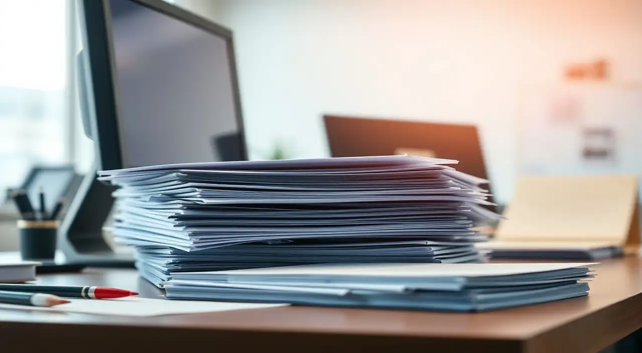 Escritorio moderno, profesional ocupado, ordenado y suave