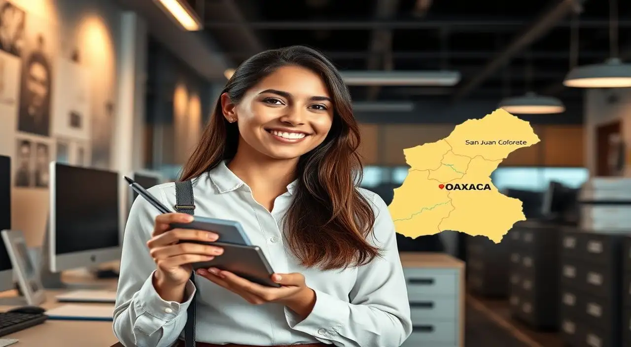 Joven profesional sonriente en oficina moderna