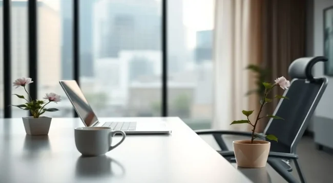 Oficina minimalista moderna con luz natural