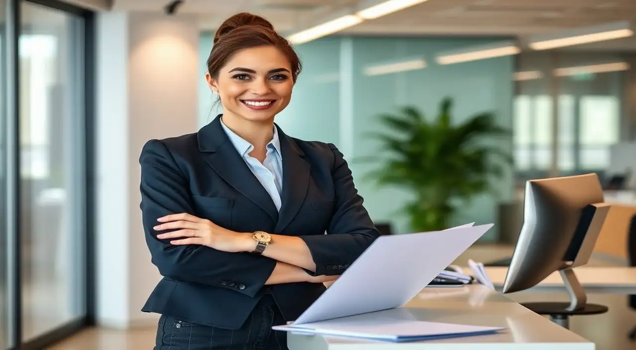 Recepcionista competente en un ambiente moderno