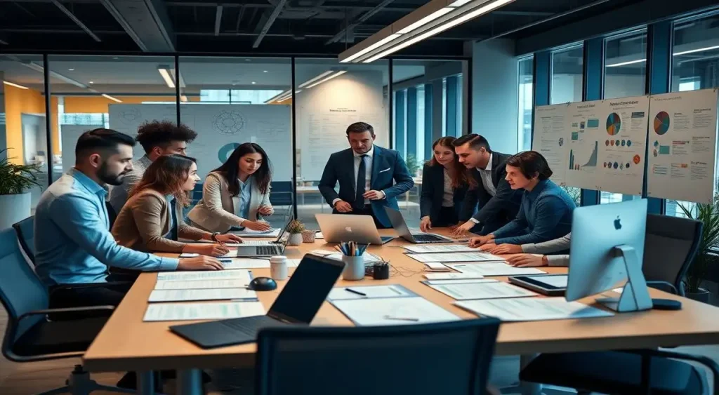 Oficina moderna, equipo eficiente, colaboración profesional