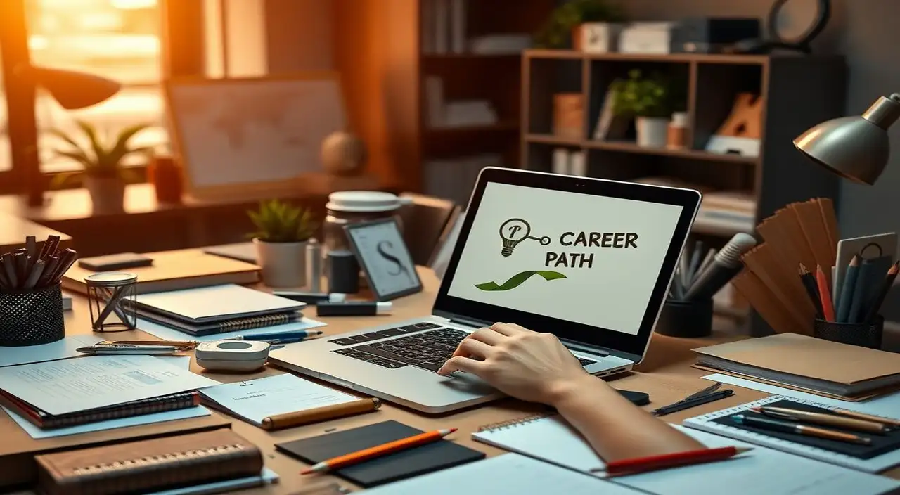 Escritorio profesional moderno con laptop y manos tecleando