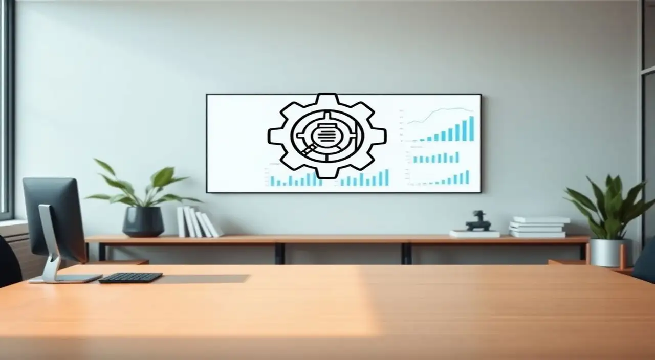 Oficina moderna: iconos, gráficos, diseño limpio