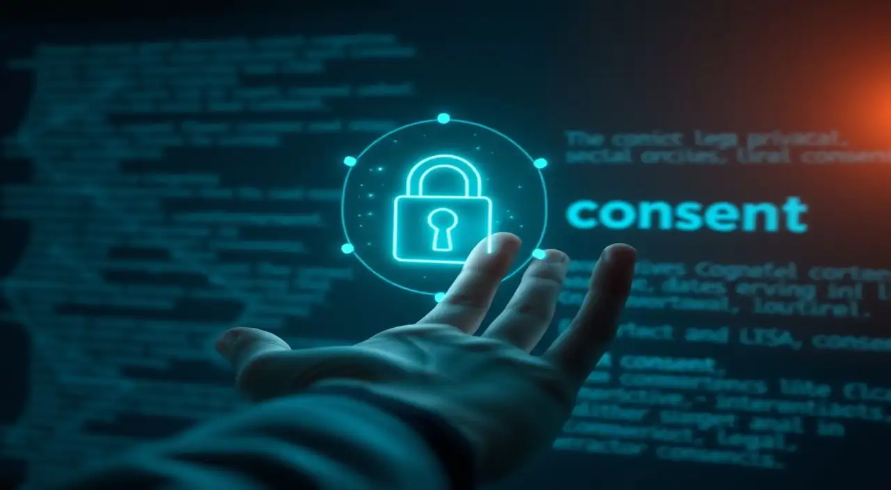 Mano, datos seguros, privacidad digital azul